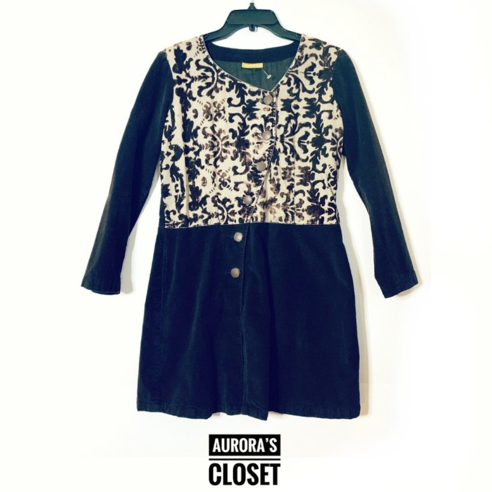 Mustard Fashion M Brown Corduroy Jacket Damask Flock Asymmetrical Buttons